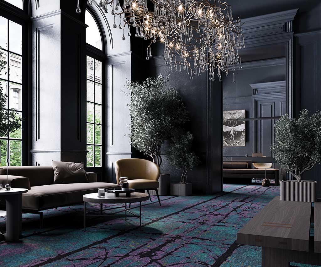 Tarkett Hospitality’s Dark Academia Conjures  Deep Layers of Creativity and Inspiration